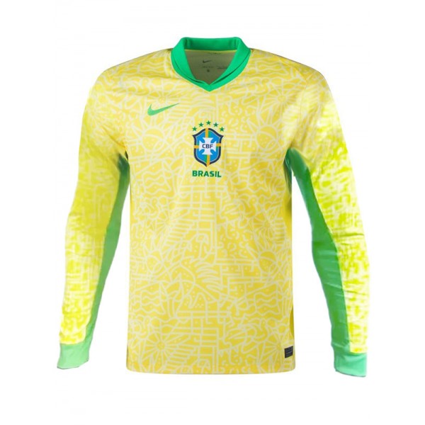 Brazil maglia a maniche lunghe per la casa uniforme da calcio maglia sportiva da uomo top kit da calcio 2024-2025